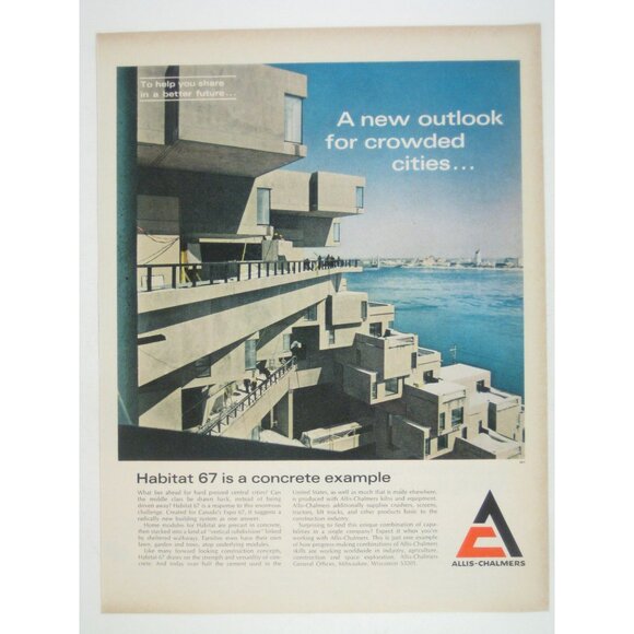 Allis-Chalmers Habitat 67 A New Outlook For Cities Concrete Example Ad 1960s - Picture 1 of 2